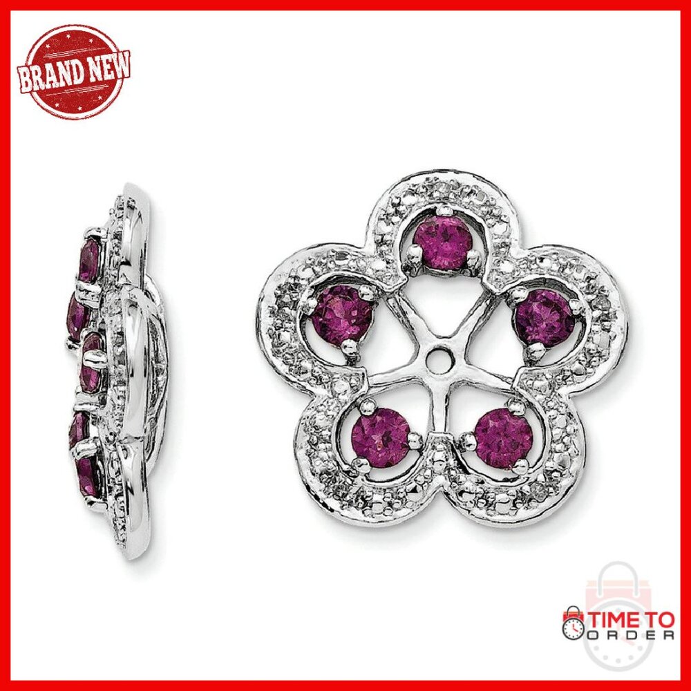 Sterling Silver Diamond Garnet Earring Jacket Pair 16mm